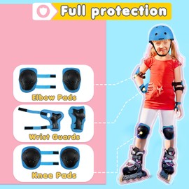 BURSUNLY Knee Pads Children's Inline Skates Children's Protector Set (3-8 Years), Children's Elbow Pads and Wrist Guards, Children's Protective Equipment for Inline Skates Scooter Bicycle