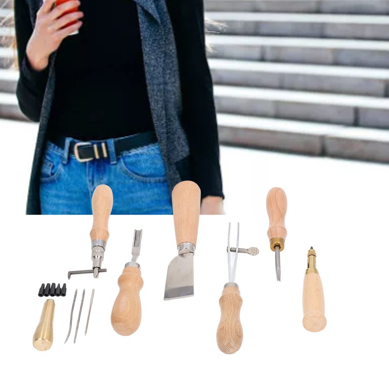 Leather Working Tools Set Log Color Curved Handle DIY Hand