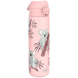Ion8 Steel Water Bottle, 600 ml/20 oz, Leak Proof, Easy to Open, Secure Lock, Dishwasher Safe, Flip Cover, Fits Cup Holders, Carry Handle, Durable, Metal Water Bottle, Raised Print, Koalas Design