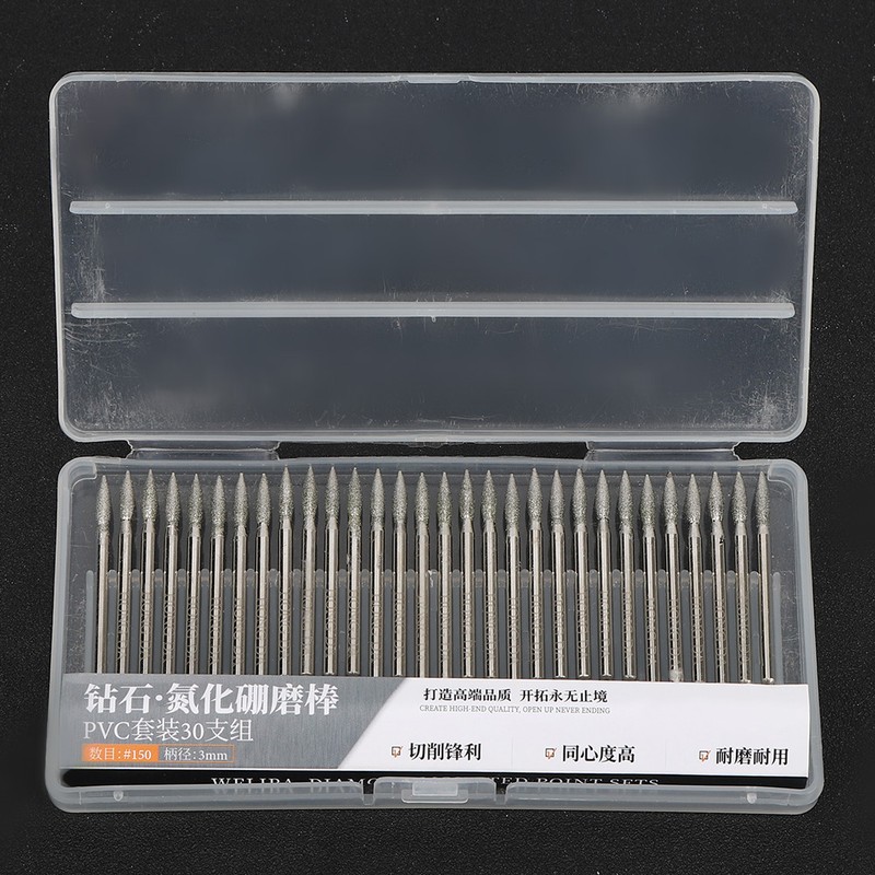 30pcs 150Grit Tip Diamond Grinding Bits 3mm Electric Grinder Carving
