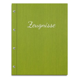 Handmade Certificate Folder in Green Linen Look with Embossed Print in Various Colours - Includes 12 Pockets