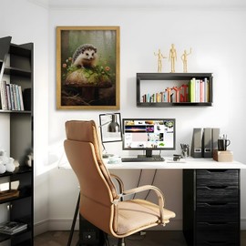 SAMHOU Framed 3D Textured Green Wall Art, Vintage Pink Flowers Painting Wall Decor, Hand Drawn Sandstone Hedgehog Print Pictures for Living Room Bedroom Bathroom Home Decor 12x16 inch