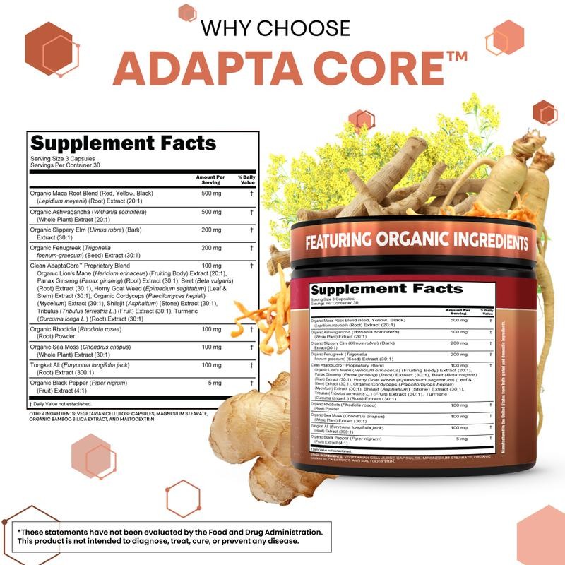 Clean Nutra AdaptaCore – Maca, Ashwagandha & Adaptogens for Stress