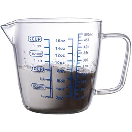 Goeielewe Glass Measuring Cup with Spout, Heat Resistant Borosilicate Glass Measuring Cups Pitcher with Handle, Graduated Beaker Mug for Cooking Baking, Microwave Safe (2 Cup/ 16 Oz/ 500 Ml)