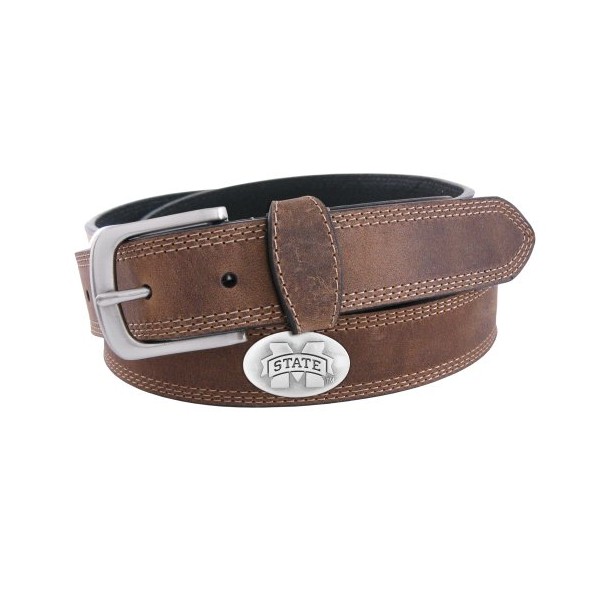 NCAA Mississippi State Bulldogs Light Crazyhorse Leather Concho Belt, Light Brown, 38-Inch