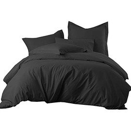 sheetsnthings 8 Piece Bed in a Bag King Size Set Includes: 100% Cotton, 300TC Solid Black (Sheet Set + Duvet Cover Set) + All Season White Down Alternative Comforter
