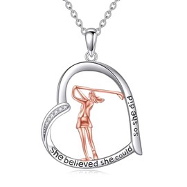 YFN Golf Necklace Sterling Silver for Women Sports Jewellery Motivational Gifts, Sterling Silver, No Gemstone