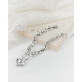 OSTAN Women's Stainless Steel Bracelet with Heart Pendant French Rope Link Bracelet for Women, Stainless Steel