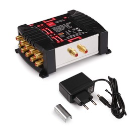 RED OPTICUM OMS 9-4 PRO TR - 4 Subscribers - Satellite Splitter 2 Satellites to up to 4 Subscribers with Gold-Plated Contacts - 3D UHD 4K Ready - Multiswitch Quattro LNB Suitable