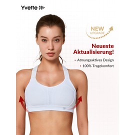 Yvette Sports Bra Strong Hold Adjustable Straps Crossed Back Large Sizes for Fitness Running Yoga, White
