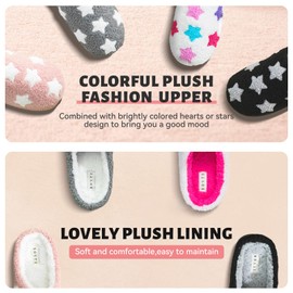 BOVTY Memory Foam Slippers for Women - House Slip-on with Colorful Hearts & Stars Pattern Cute Cozy Bedroom shoes