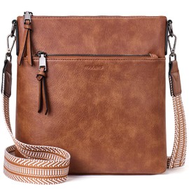 Roulens Medium Women's Shoulder Bags, Lightweight Women's Vegan Leather Shoulder Bag, Crossbody Bags for Women with Adjustable Removable Wide Strap, A-brown, Contemporary