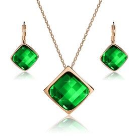 EVEVIC Square Austrian Crystal Necklace Earrings for Women Fashion 18K Gold Plated Hypoallergenic Jewelry Set, Metal, Cubic Zirconia