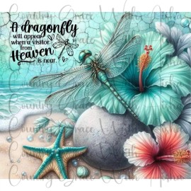 Handmade 20oz Skinny Tumbler Sublimation Transfer Dragonfly Beach Ready To Press