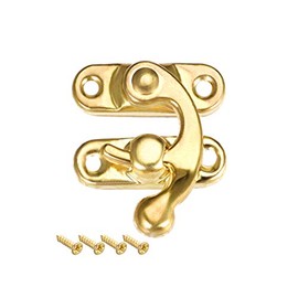 sourcing map Antique Vintage Lock Clasp Right Latch Hook Hasp 42mm x 37mm Swing Arm Latch Plated Golden, 10 Pcs W Screws