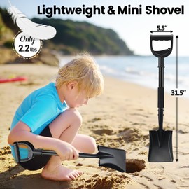 Garden Flat Shovel, 31 inch Small Transfer Shovels Heavy Duty Portable Mini Spade with Curved D-Handle for Gardening, Digging, Camping, Car, Kids Sand Beach Shovels