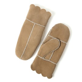 YISEVEN Women’s Winter Sheepskin Leather Shearling Mittens Soft Thick Furry Lambskin Fur Lined Warm Flip Cuffs for Cold Weather Dress Driving Work, Light Camel Suede Large