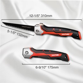 HAUTMEC 5" Folding Jab Saw/Drywall Saw/Keyhole Saw with Carbon Steel Blade, Sheetrock Saw with 7TPI Triple Sharpen Teeth, Compact Design with Holster, for Drywall, Wallboard, Plywood, PVC, HT0415