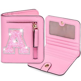 YQE Initial RFID Wallet Small Teen Girl Christmas Gifts Trendy Stuff Women Birthday Graduation Gift Idea for Girls 6 7 8 9 10 11 12 13 14 Year Old Preppy Cute Girly Travel Necessities I Pink A