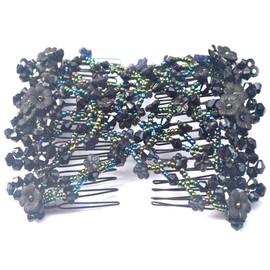 Lovef 3pcs Magic Beads Elastic Double Hair Comb Clip Stretchy Hair Combs Clips Fashion Hair Style Hairpin Magic Hair Combs Headbands (black pink coffee)