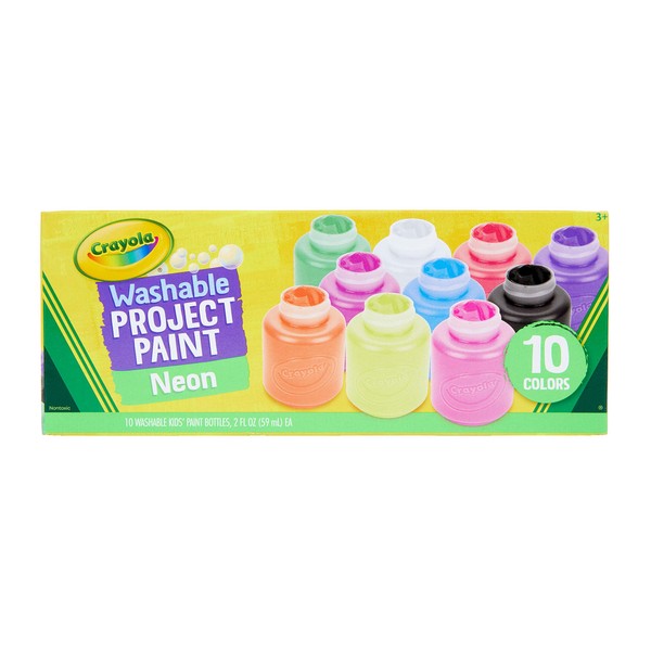 Crayola Washable Kids Paint, 10 Neon Paint Colors, 2oz Bottles, Gift