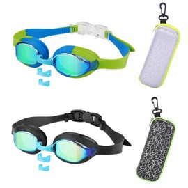 RUIGAO Swimming Goggles Kids 6-14, Anti Fog/Mirrored/UV Protection, Black/Blue Swim goggles with Case for Kids/Yoouth/Adult