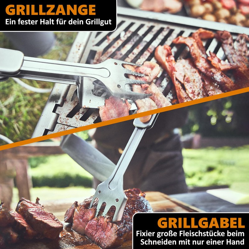 BURNHARD 4-in-1 Barbecue Utensils Multitool Including Barbecue Turner, Grill Fork,
