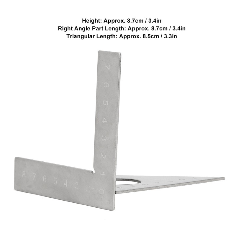 Square Layout Triangular Ruler Stainless Steel 90° 45° Woodworking Measuring