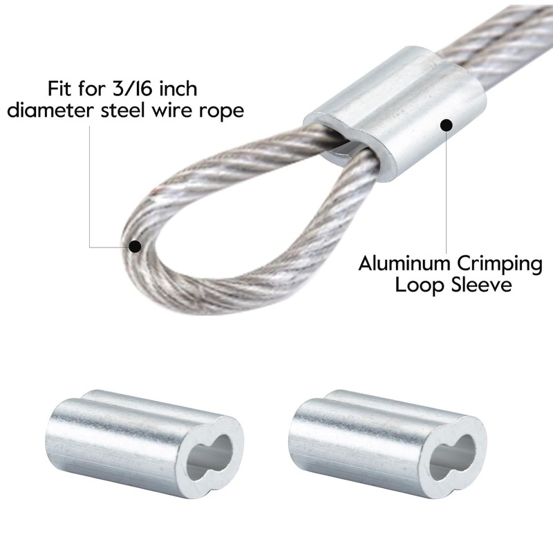HOME MASTER HARDWARE 3/16" Aluminum Crimping Loop Sleeve 50 Pcs,Double