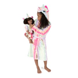 Leveret Girl and Doll Fleece Hooded Robe Stars 10 Year