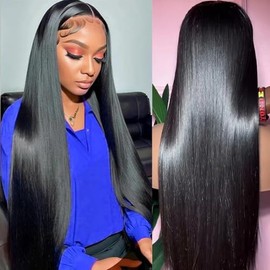 Mihugass 20 Inch Jet Black Lace Front Wigs Human Hair Pre Plucked With Baby Hair For Women 250% Density Full Lace Frontal Wigs HD Transparent Lace Wigs (20 Inch)
