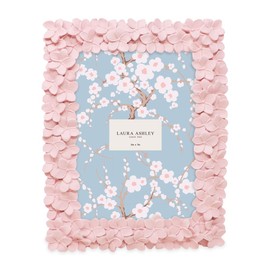 Laura Ashley 5x7 Pink Flower Textured Hand-Crafted Resin Picture Frame with Easel & Hook for Tabletop & Wall Display, Decorative Floral Design Home Décor, Photo Gallery, Art, More (5x7, Pink)