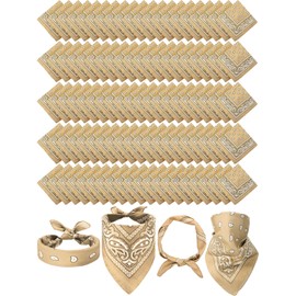 Unittype 100 Pieces Paisley Bandanas Bulk Unisex Cowboy Bandanas Assorted Headband Square Scarf for Party Costume(Beige Color,Classic)