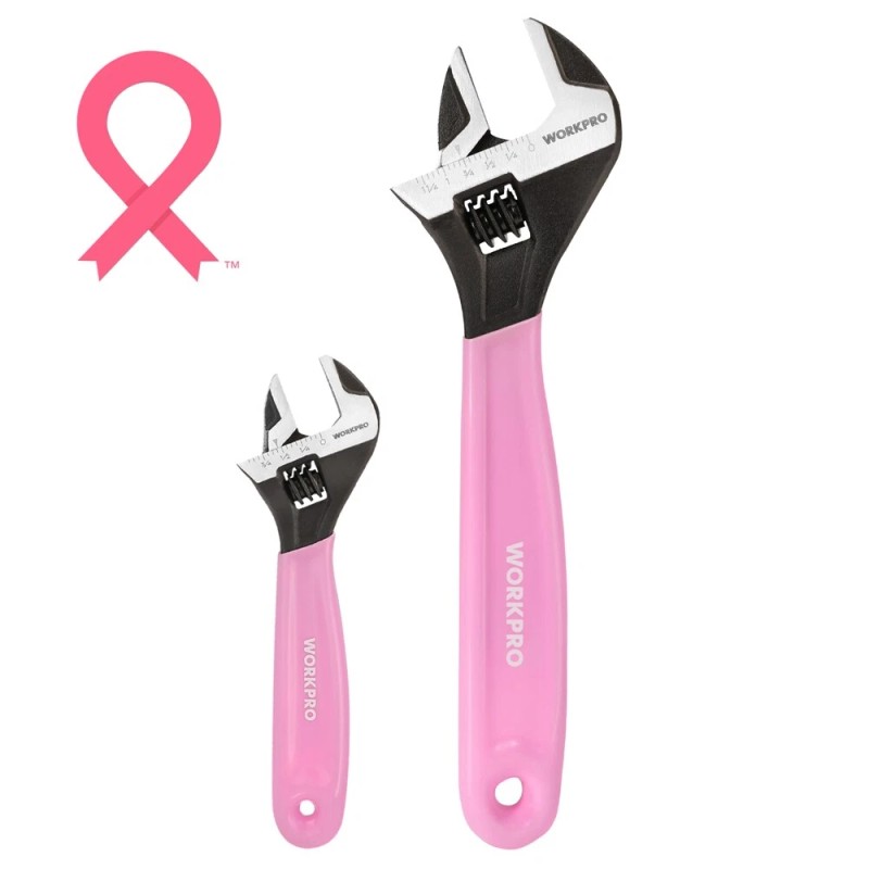 WORKPRO 6-Inch & 10-Inch 2-piece Pink Adjustable Wrench Set Metric