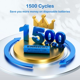 KINREECELL AA 3.2v 600mAh Rechargeable Battery, AA 600mah 3.2v 1.92wh Solar Battery, 3.2v Rechargeable Batteries for Solar Lights, Wall Lanterns, Solar Post Lights（ AA 3.2v 4pack）