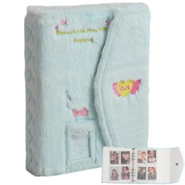 OLizee Plush Kpop Photocard Binder with 30 Pages Transparent Inner Album - Holder, Book, and Organizer for Fans - Blue