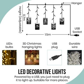 Festive Fix 3D Square Christmas Pendant Fairy Lights with 54 LEDs – USB Powered Curtain Light for Xmas and Window Decorations | Indoor Hanging Light for Party Holiday and Wedding Decor