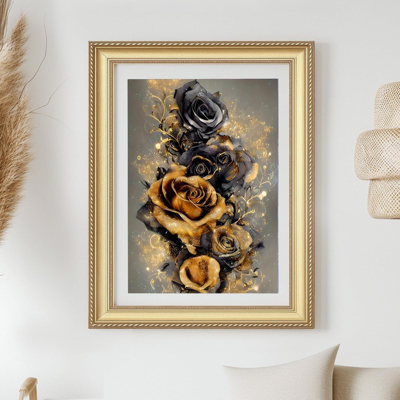 Diamond Art Kit: Black Gold Rose - 5D Full Drill