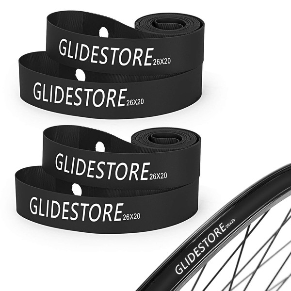 GLIDESTORE 4 Pack Bicycle Rim Strip Rim Tape for Road Bike MTB Mountain Bike Tube Protector Wheel Liner (26" x 20mm) - Color Black