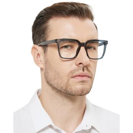 MARE AZZURO XL Reading Glasses 6.0 Men Oversized Readers For Large Head 1.00 1.25 1.50 1.75 2.00 2.25 2.50 2.75 3.00 3.50 4.00 5.00 6.00 (Grayish blue, 600)