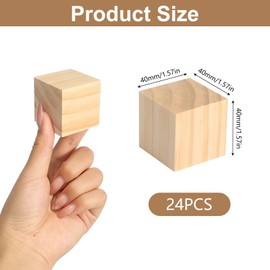 Pack of 24 Wooden Cubes 40 mm Small Wooden Cubes Natural Blank DIY Wooden Blocks Wooden Square Wooden Blocks for Crafts Wooden Square Blocks Wooden Blocks for DIY Painting Craft Decoration Numbers