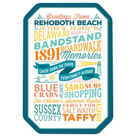 Die Cut Sticker Rehoboth Beach, Delaware, Typography, New, Contour Vinyl Sticker 1 to 3 inches (Waterproof Decal for Cars, Water Bottles, Laptops, Coolers), Small
