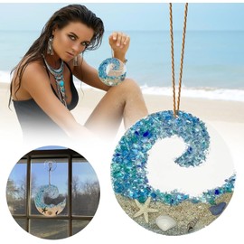 Sea Glass Suncatcher - Ocean Crashing Wave Beach Ornament,Valentine Day Couple Transparent Acrylic Memorial Crafts Pendant,Bedroom and Office Wall Decor Decorative Hanging Ornaments Home Accents