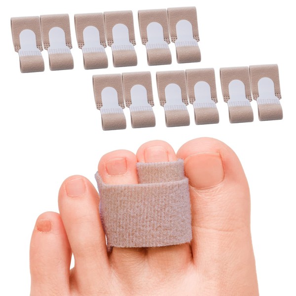 Sumifun Buddy Toe Wraps, 12 Packs of Toe Tapes, Toe Splint for Broken Toes Corrked Toes, Hammer Toe Corrector Straightener for Women and Men, Toe Brace, Beige