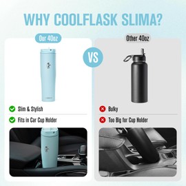Coolflask Slima Isolierte Wasserflasche, Edelstahlbecher mit Strohhalm und Griff, passend für Auto-Becherhalter, auslaufsicherer Krug für Sport, Reisen, Büro, spülmaschinenfest, Blau