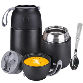 Insulated Thermo Food Jar for Hot & Cold Food for Kids Adult, 17&24 oz Soup Thermal Hot Food Containers for Lunch, Triple Layer Insulation Stainless Steel Food Jar with Spoon (2 Pack Black)