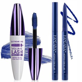 Blue Mascara and Eyeliner Set, 5D Colored Liquid Mascara for Volume, Length, Bend, Waterproof, Smudge Proof - Ideal for Party and Stage Makeup
