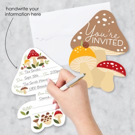 Big Dot of Happiness Wild Mushrooms - Shaped Fill-In Invitations - Red Toadstool Party Invitation Cards with Envelopes - Set of 12