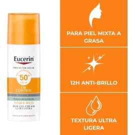 Protector Solar Eucerin Oil Control Anti-Brillo, Piel mixta a grasa toque seco, Bloqueador Solar Eucerin Oil Control Toque Seco Gel crema