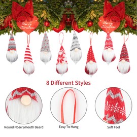 Awilnax Christmas Gnomes Ornaments, 8 Pieces Christmas Tree Hanging Gnomes Decorations Handmade Tomte Gnomes Plush Scandinavian Santa Elf Dolls for Xmas Holiday Party Supplies Home Decor